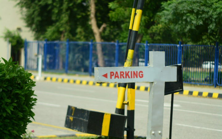 Boom barrier at a parking entrance