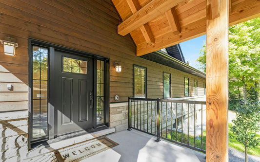 Black front door of a modern home
